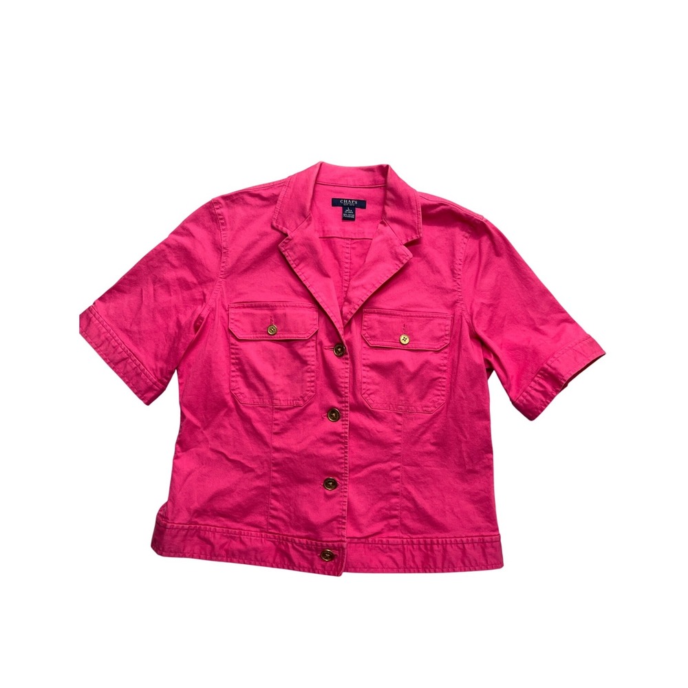 Chaps Womens Hot Pink Short Sleeve Button Down Shirt Utility Pockets Large